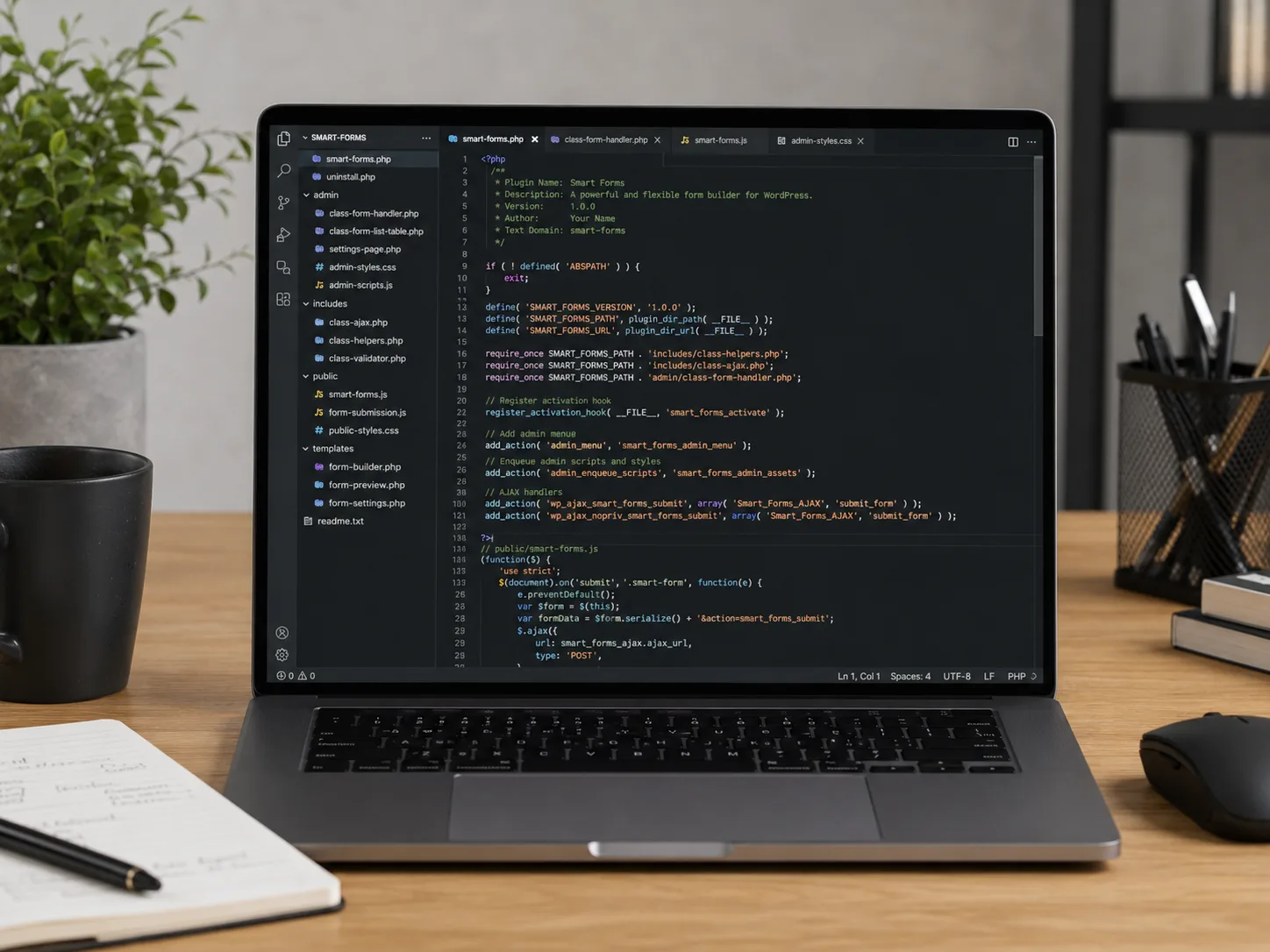 Sample creative workspace with a laptop